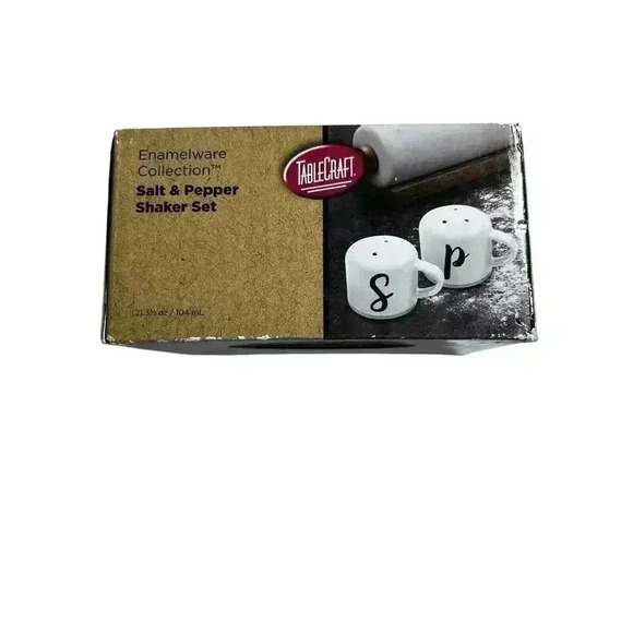 New Tablecraft Enamel Salt & Pepper Shakers, White - Picture 2 of 10